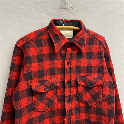 Large / 1970s Buffalo Plaid Heavyweight Wool/acrylic Button up Red ...