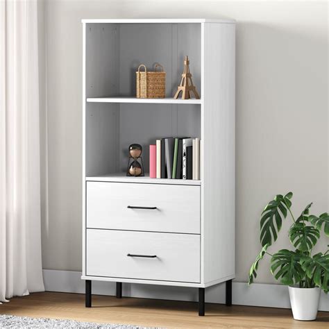 Latitude Run® Bookshelf Book Cabinet with 2 Drawers Storage Cabinet OSLO Solid Wood | Wayfair