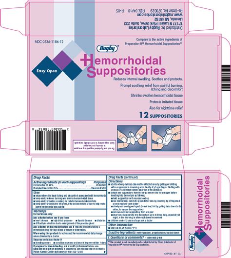 NDC 0536-1186 Rugby Hemorrhoidal Suppository Rectal Label Information - Details, Usage & Precautions