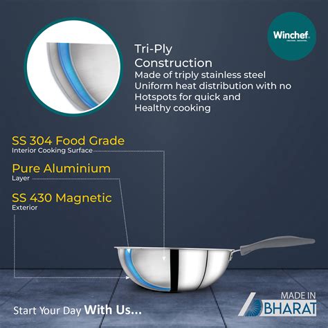 Winchef Triply Stainless Steel Steelanium Deep Fry Pan without lid ...