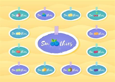 Obst- und Beeren-Smoothie-Shake-Sticker-Set Vektorillustration ...