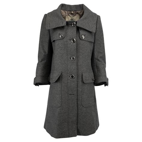 Burberry Grey Wool and Cashmere Coat with Rabbit Fur Collar US 8 at ...