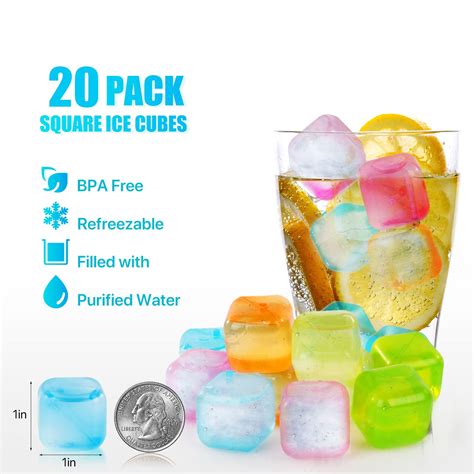 Snapklik.com : 20 Pack Reusable Ice Cubes For Drink, BPA Free Refreezable Ice Cube For Whiskey ...