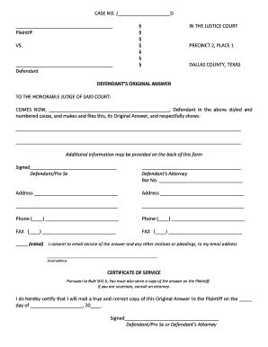 DEFENDANTS ORIGINAL ANSWER - Dallas County Texas - Dallascounty - Fill ...