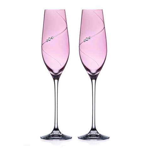 Silhouette Pink Champagne Flutes with Swarovski Crystals - Set of 2
