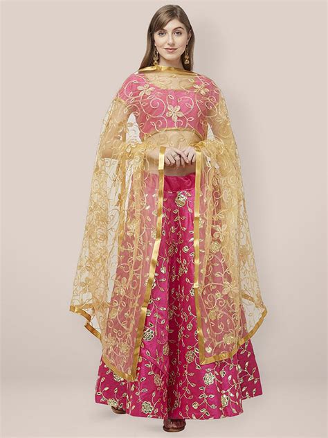 Embroidered Gold Net Dupatta Dupatta Bazaar