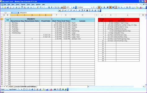 Image result for Weekly Class Schedule Template Excel
