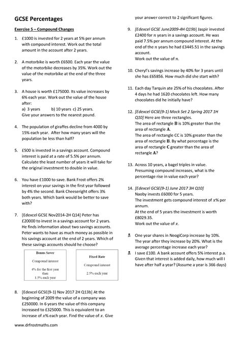Percentages 4 - drfrostmaths GCSE Percentages Exercise 5 – Compound ...