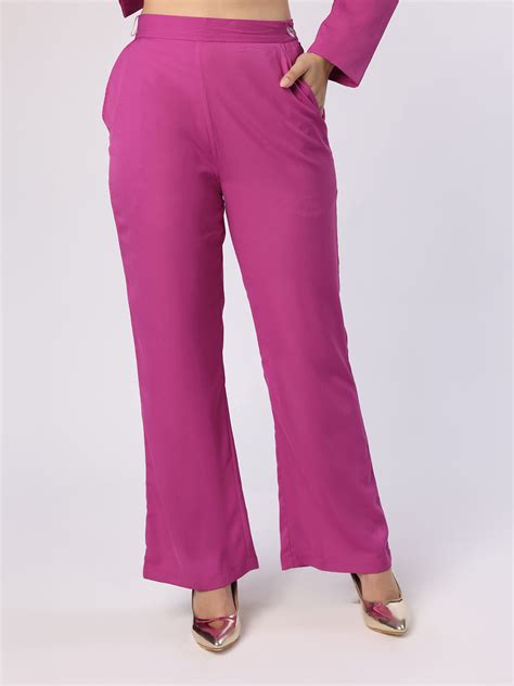 Purplish Pink Blazer Set With Flower Brooch
