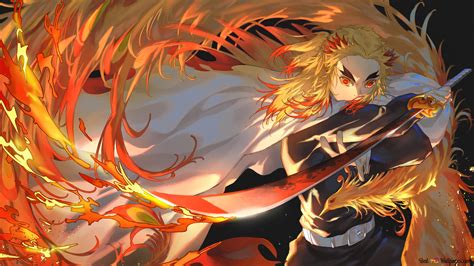 Demon Slayer: „Kyojuro Rengoku Flame Hashira” 4K descărcare de fundal