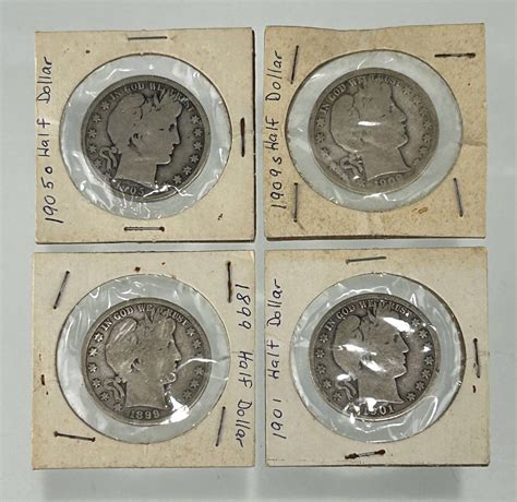 Four Us Barber Silver Half Dollars, 1899 - 1906 Auction