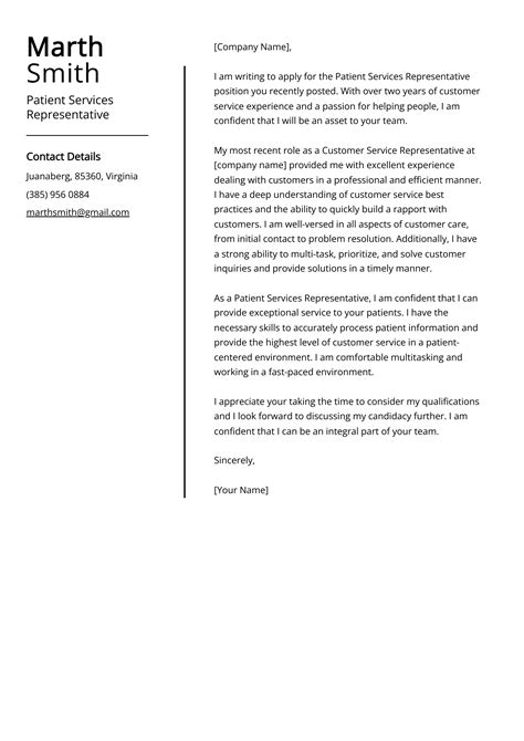 Patient Services Representative Cover Letter Examples (Template & 20+ Tips)