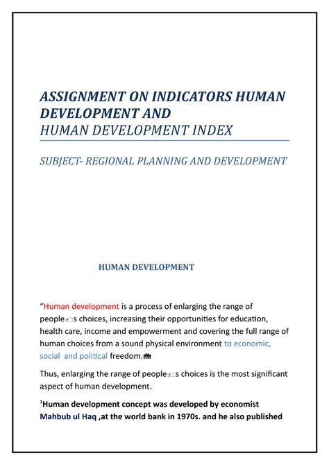 HID AND Human Development Assignment - ASSIGNMENT ON INDICATORS HUMAN ...