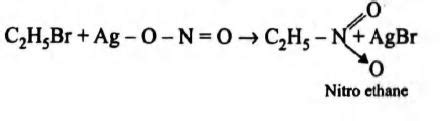 Ethyl bromide reacts with silver nitrite to form