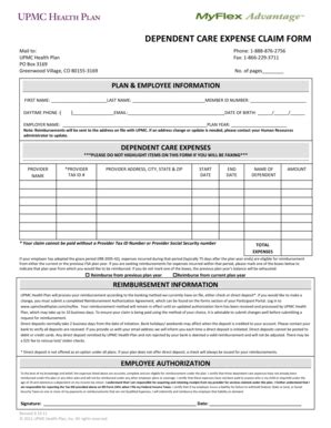 Fillable Online DEPENDENT CARE EXPENSE CLAIM FORM - UPMC Health... Fax ...