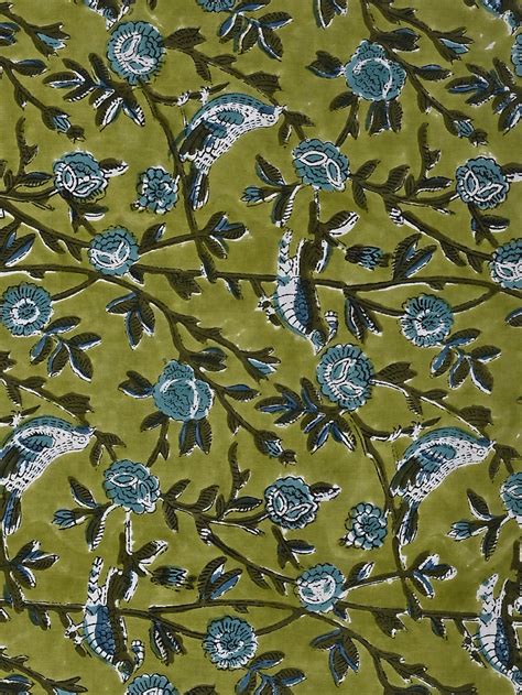 Green Chidiya Jaal Pattern Cotton Cambric Sanganeri Hand Block Printed