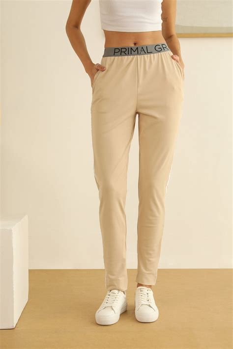 Active Wear Pants- Women Daily Wear Beige Sweat Pants