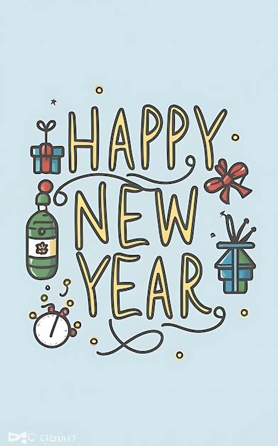 Feliz año nuevo con ilustración de tipografía clipart | Foto Premium