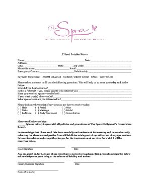 Fillable Online Client Intake Form - dollywood.com Fax Email Print ...