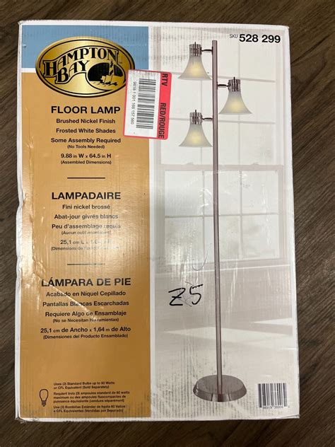 HAMPTON BAY FLOOR LAMP 528 299 Brushed Nickel w/ Frosted White Shades ...