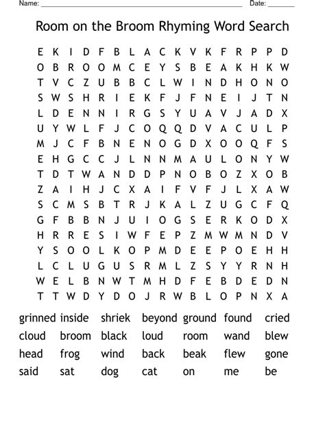 Room on the Broom Rhyming Word Search - WordMint