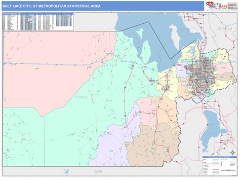 Salt Lake City, UT Metro Area Wall Map Color Cast Style by MarketMAPS
