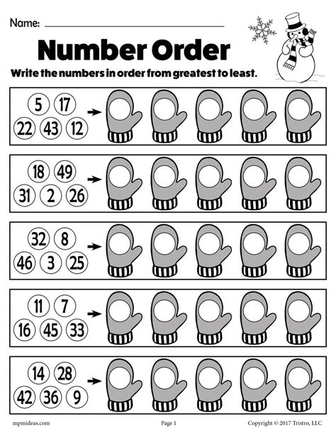 Image result for Ordering Numbers First Grade Worksheet