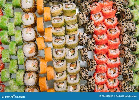 Decorated Catering Banquet Table with Different Sushi Rolls and Nigiri ...