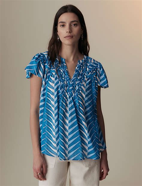Buy Cotton Rich Printed Notch Neck Blouse at Marks & Spencer