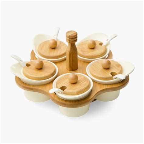 Buy Beautiful Home Ceramic 5-Piece Condiment Jar Set with Bamboo Trap ...