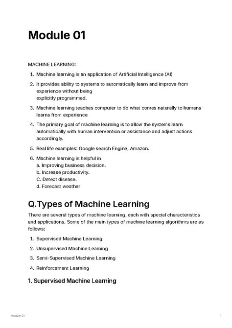 ML MOD 1 - by me - Module 01 MACHINE LEARNING Machine learning is an ...