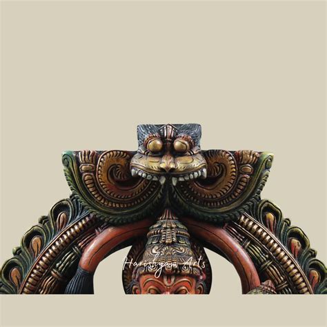 36" Large Wooden Standing Hanuman Ji with Sacred Kirtimukha Throne