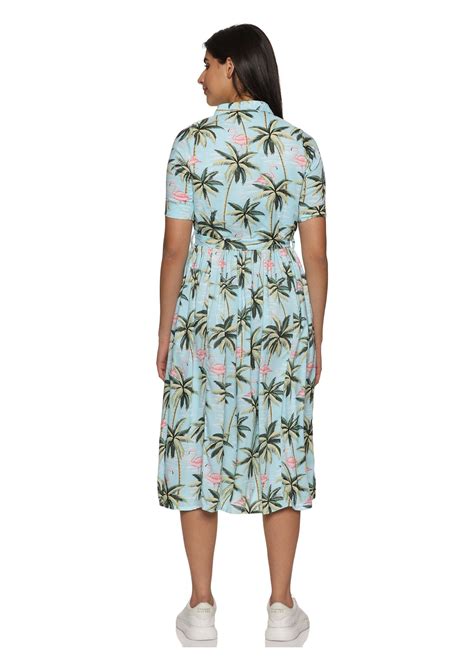 Tusok Women Cotton Floral Beach Tropical Dress with Collar and Pocket