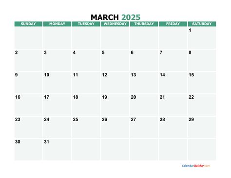 March 2025 Printable Calendar | Calendar Quickly