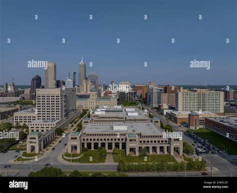 Aerial view of Indianapolis, colloquially known as Indy, is the state capital and most-populous ...