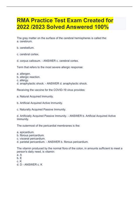 RMA Practice Test Exam Created for 2022 /2023 Solved Answered 100% ...