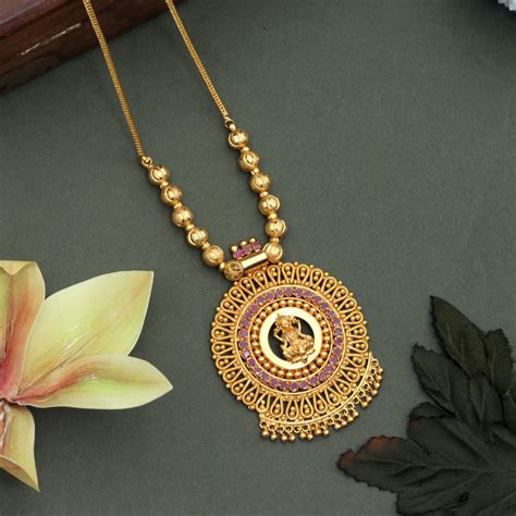 Real Gold Tone Traditional Kerala AD Lakshmi Pendant Balls Chain ...