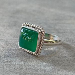 Green Onyx Square Silver Ring – SILBERUH