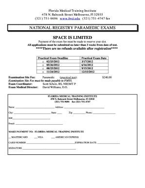 Fillable Online fmti NATIONAL REGISTRY PARAMEDIC EXAMS - bfmtiedub Fax ...