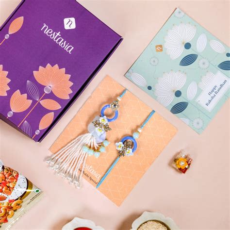 Sunlit Amber Petal Rakhi Lumba Set Online - Premium Gift Hamper | Nestasia