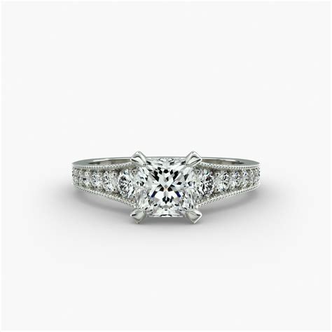 Platinum Reverse Taper Milgrain Diamond Engagement Ring-17079p