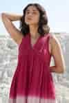 Buy Pink Chanderi Silk Embroidery Collared Ombre A-line Tiered Dress ...