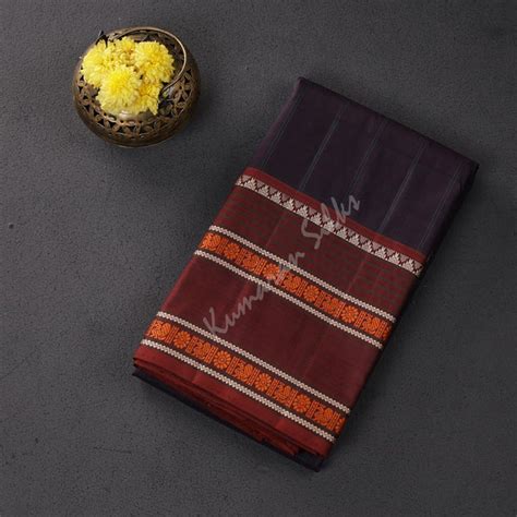 Navy Blue Checked Silk Saree And Maroon Border – Kumaran Silks