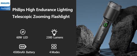 Philips 4500mAh LED Torch Light, 2300LM Flashlight with Telescopic ...