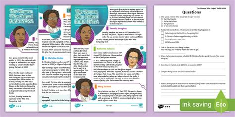 UKS2 The Women Who Helped Build NASA Reading Comprehension