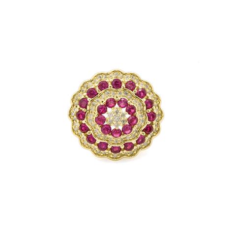 Circular Design Gold Finish Ring for Women with Pink and White Crystal ...
