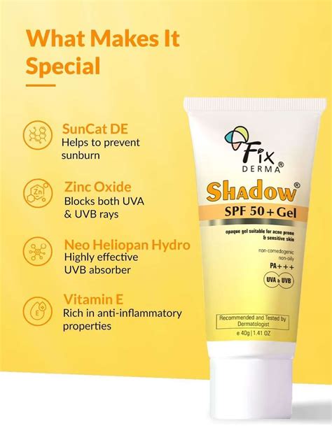 Fixderma Sunscreen - SPF 50+ PA+++ Shadow Sunscreen SPF 50+ PA+++ Gel ...