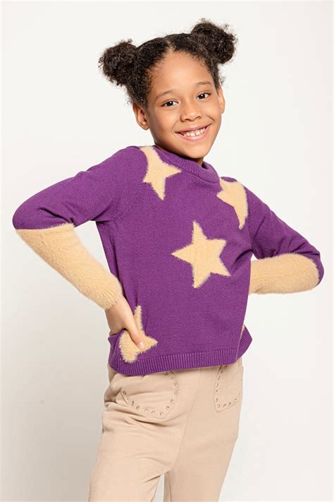 Buy Girls Purple Star Print Sweater | One Friday
