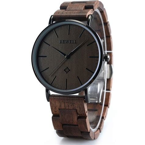 BEWELL Wooden Watches for Men Women Slim Analog Quartz Minimalist ...