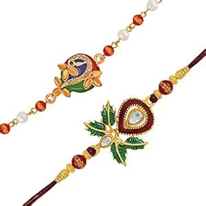 Mahi Combo of Leaf and Peacock Shaped Colorful Rakhi's with Meena Work ...